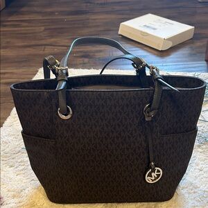 Michael Kors Dark Brown Signature Tote Gold Hardware